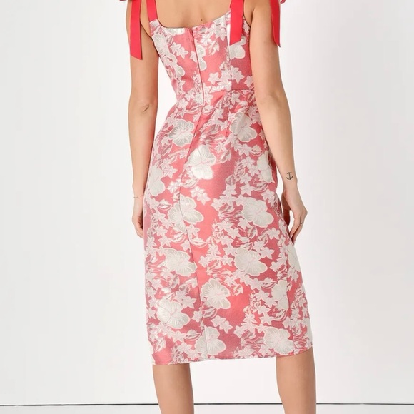 Lulu's Pink and White Sheath Midi Dress Square Neck Sleeveless - Picture 4 of 9